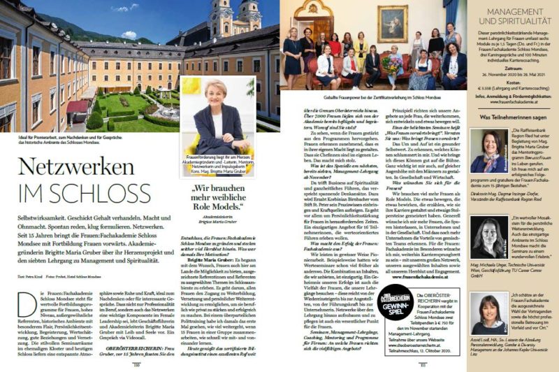 Artikel - Netzwerken im Schloss - in Die Oberösterreicherin am 4. September 2020