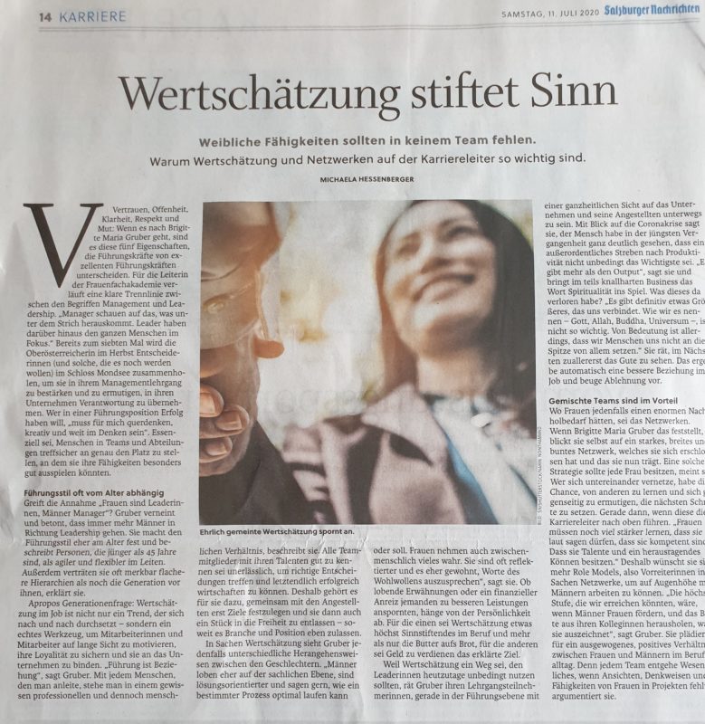 Artikel über Wertschätzung in den Salzburger Nachrichten